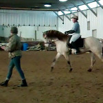 My Spanish Mustang and Jennifer Klitzke riding at a Mary Wanless Clinic in 2012